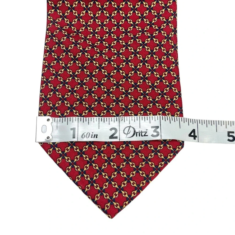 VTG Brooks Brothers Makers Silk Tie Geometric Mini Pattern Chains Red Preppy USA